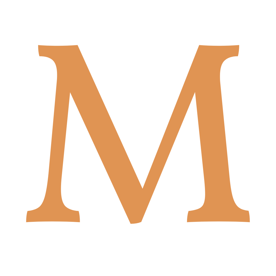 Pumpkin coloured letter M logo